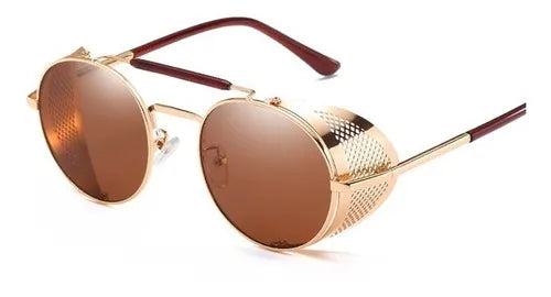 Lentes De Sol Steampunk Mesh - Metálicos - Marco Dorado Cristal Cafe